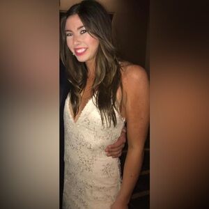 Jay Godfrey White Cream Sequin Plunge Gown Dress